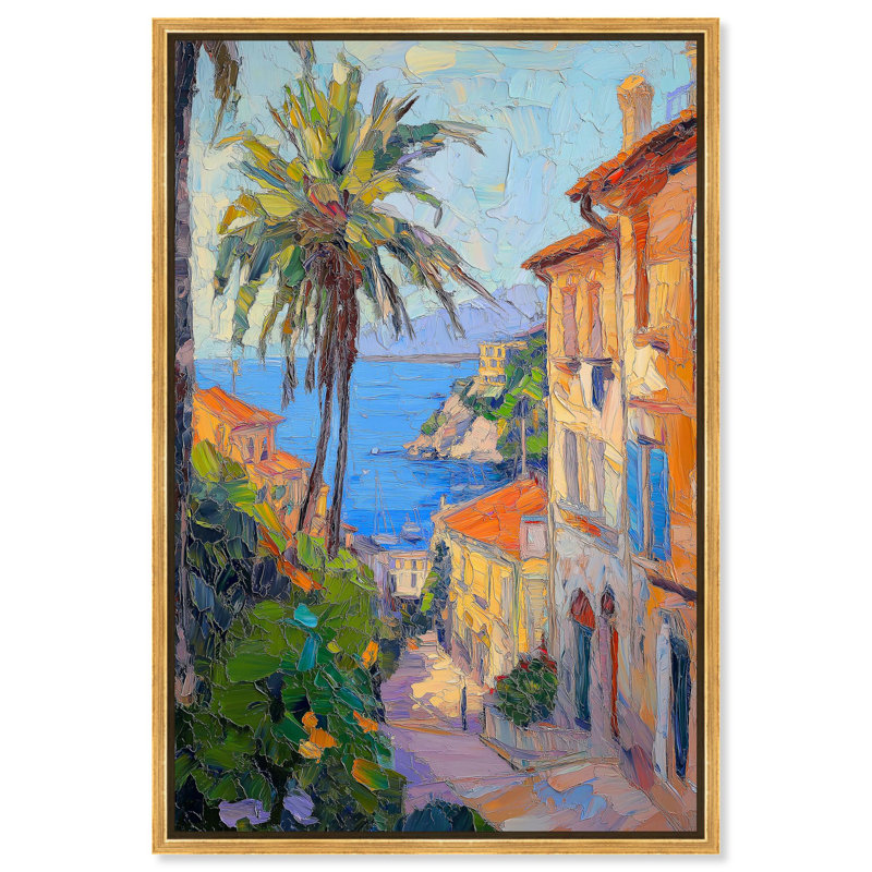 «Serene Waterside», toile Monet Coastal par Art Remedy, Reproduction encadrée sans passe-partout, H 46 po x l 31 po, Doré