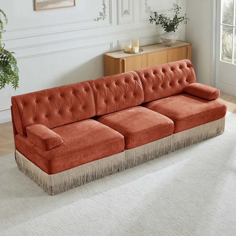 Canapé Chesterfield modulaire avec jupe à pampille, Rouge
