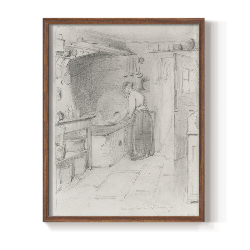 Croquis rétro, impression encadrée en bois massif, Noyer, H 21 po x l 17 po