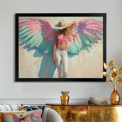 «Pink Cowgirl Angel Wings Mural In San Antonio», reproduction d'art mural