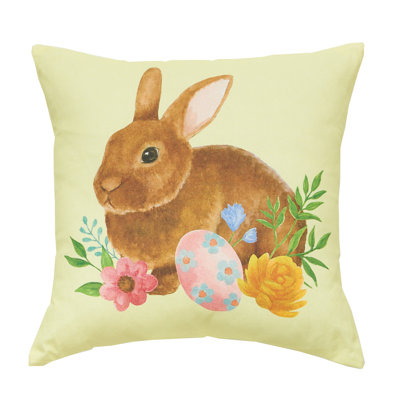Algerine Yellow Floral Bunny Woven Throw Pillow