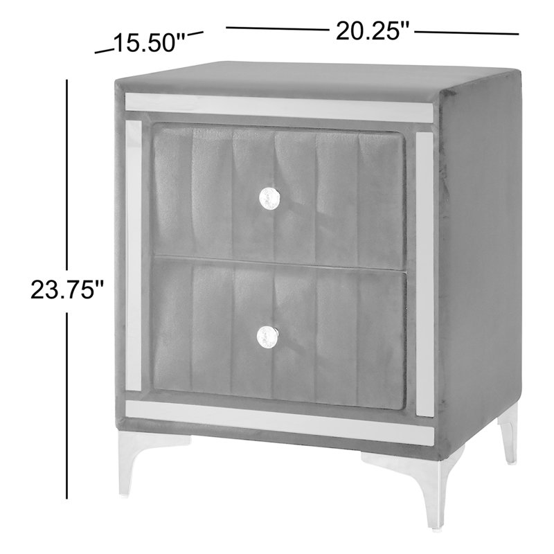 Farney Velvet Nightstand Fully Assembled, Gray