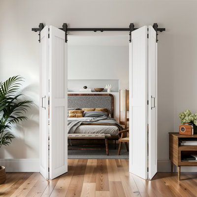 84" Manufactured Wood Paneled Single Bi-fold Barn Doors with Hardware Kit