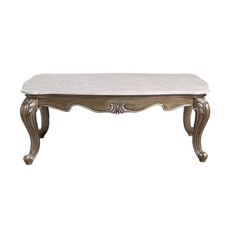 Table basse Elozzol, plateau en marbre et finition bronze antique