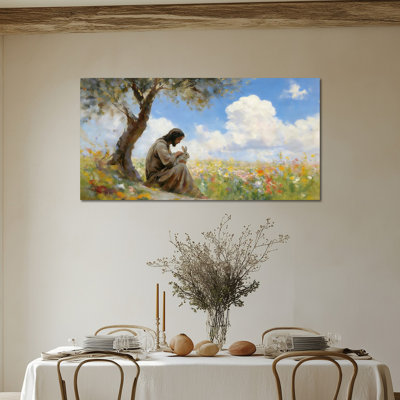  Art mural de Pâques - peinture murale chrétienne avec Jésus pastorale sereine, peinture sur toile pour maison vibrante et décoration religieuse, 12 po x 24 po