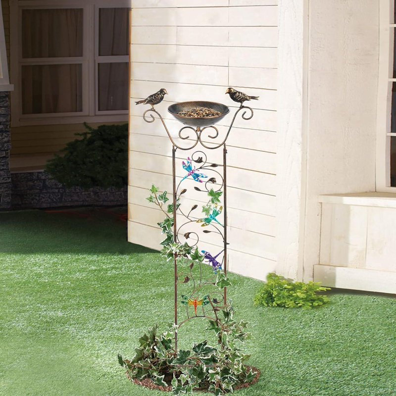 Vintage Garden Trellis With Bird Bath Bowl  Decorative Freestanding Plant Support For Climbing Plants And Flowers With Detachable Iron Bowl