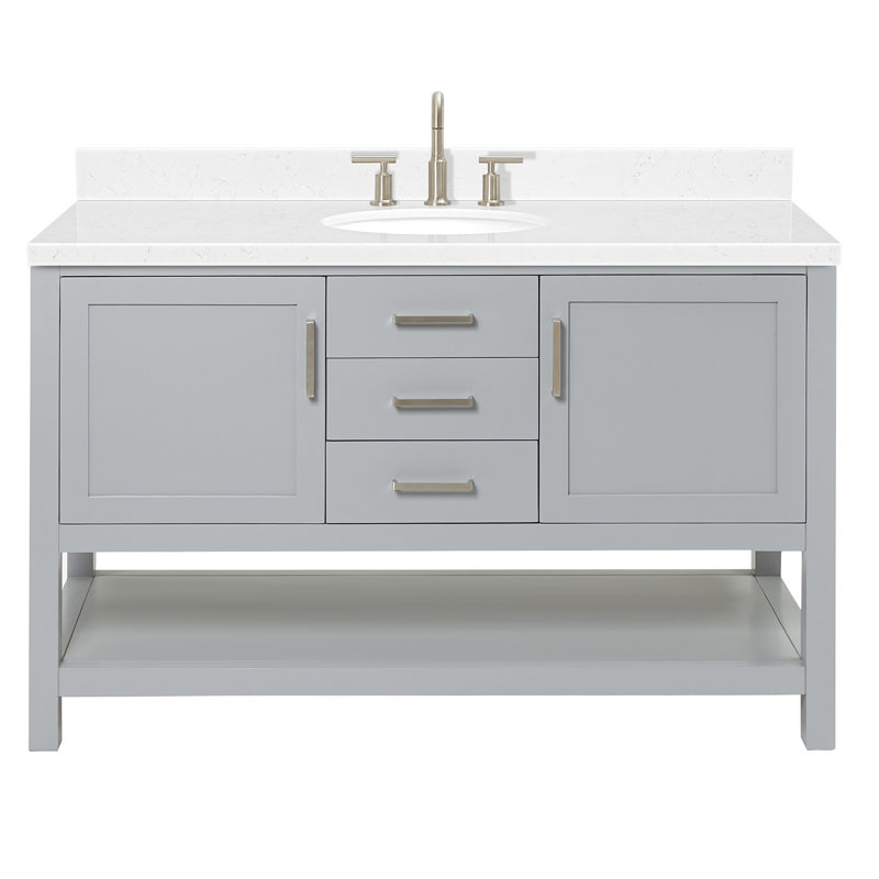 Single Bathroom Vanity with Carrara Quartz Top, Gray, 54"