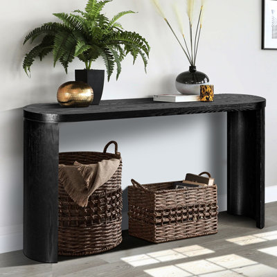 Console de 60 po avec plateau épais et pieds courbés, ovale, noir pour la maison, le salon