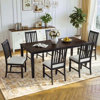 7-Piece Farmhouse Dining Set with Extendable Table and Upholstered Chairs