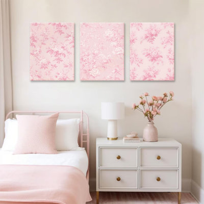 Framed Pink Chinoiserie Flower Canvas Wall Art Light Pink Love Shack Fancy Decor Paintings Posters Set Of 3 Blush Pink Painting Pictures Home Decor For Bedroom Living Room Bathroom 12"X16"