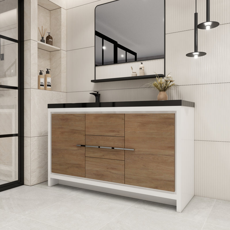 Ensemble de meuble-lavabo simple 60 po Valerieann, Chêne blanc