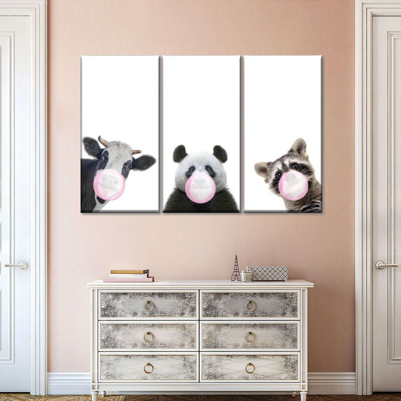 " Three Funny Animals Multi Piece Canvas Print " by Emma P 3 - Pieces, 36" H x 57" W x 1.25" D