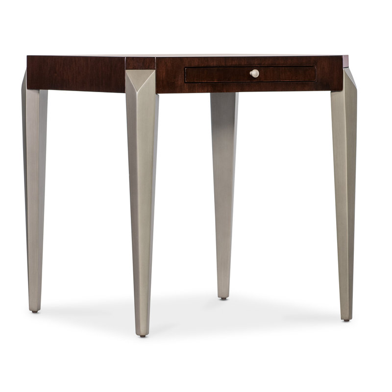 Bella Donna Square Brown Wood and Metal End Table