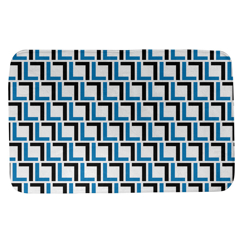 Tapis pour salle de bain Baltimore, l 17 po x L 24 po, Blanc / bleu Honolulu / noir
