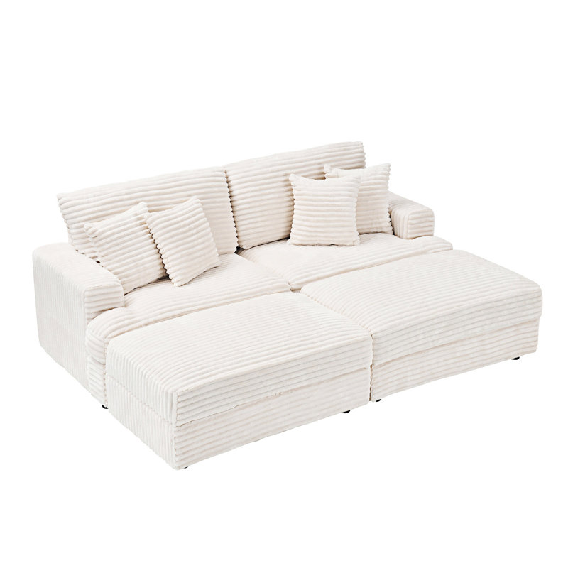 Canapé rembourré avec repose-pieds et coussins décoratifs, Blanc