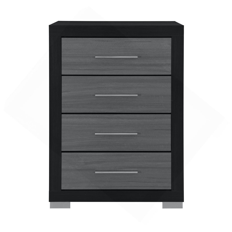 Vertical Chest With Striped Panels & Minimalist Handles, Black
