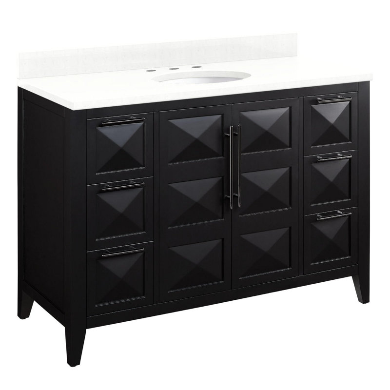 48" Holmesdale Vanity With Undermount Sink - Widespread, Feathered White Quartz, Black