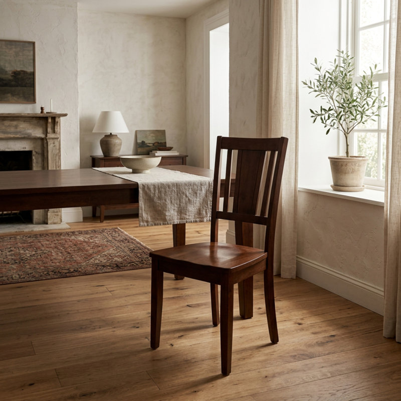 Ensemble de salle à manger rectangulaire 5 pièces en bois massif fini acajou riche avec rallonge papillon de 30 cm et 4 chaises Dudley à assise en bois.