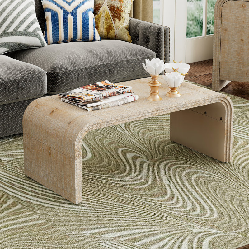 Table basse en bois naturel délavé - Art courbé pour la maison Rétro élégance Placage de sapin Capacité de charge de 200 lb Élément de rainure attrayant