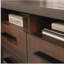 Bureau d'ordinateur industriel en forme de L, finition brune