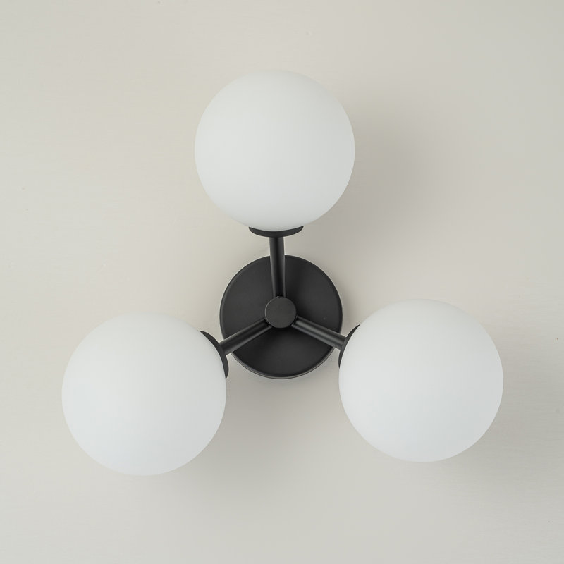 Glass Semi Flush Mount, Black, White, 18cm H x 46cm W x 46cm D