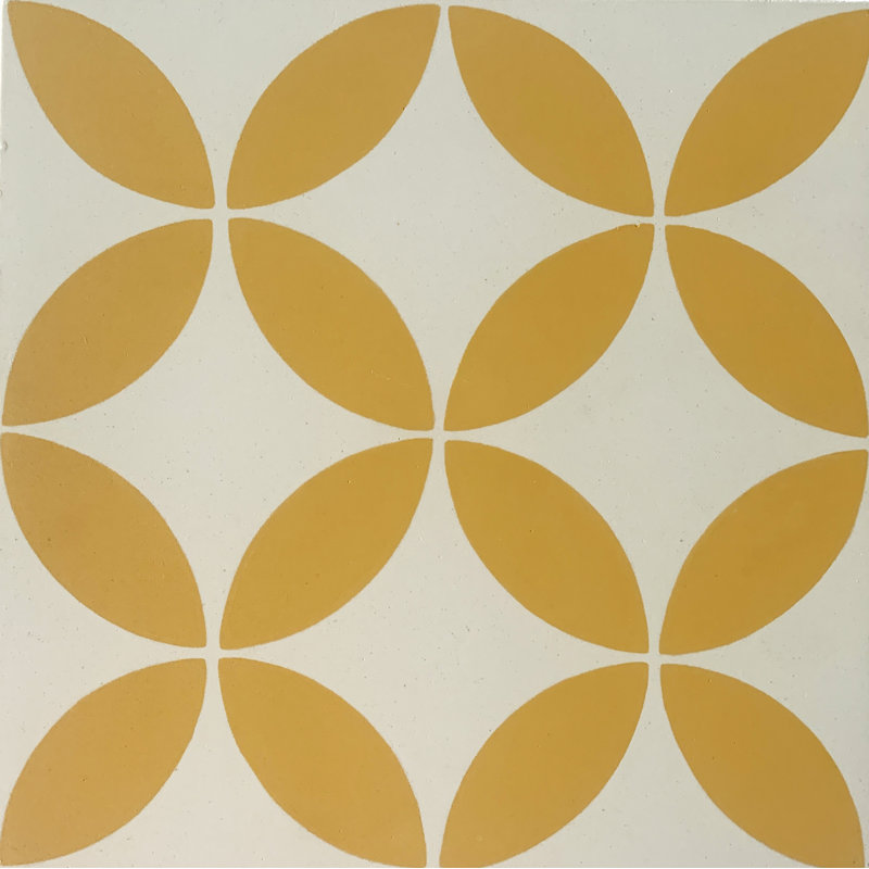 Amlo 8" x 8" Cement Patterned Wall & Floor Tile, Pale Yellow/White