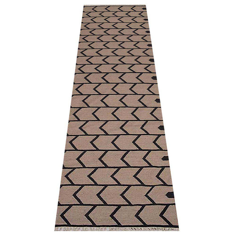 Tapis de couloir en laine Kilim tissés à la main et à plat Alisia - gris anthracite crème, design moderne contemporain, tapis faits à la main à poils courts pour le salon, la chambre à coucher