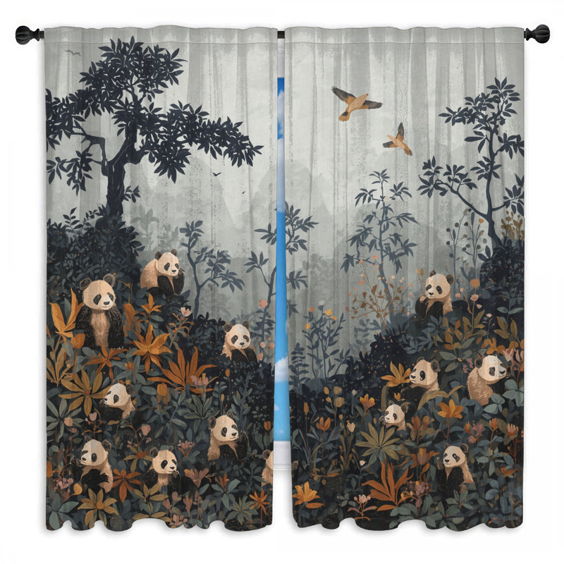 Pandas dans la forêt rideaux de fenêtre transparents et obscurcissants - 2 panneaux, 40in x 52in - 2 panels, Room Darkening