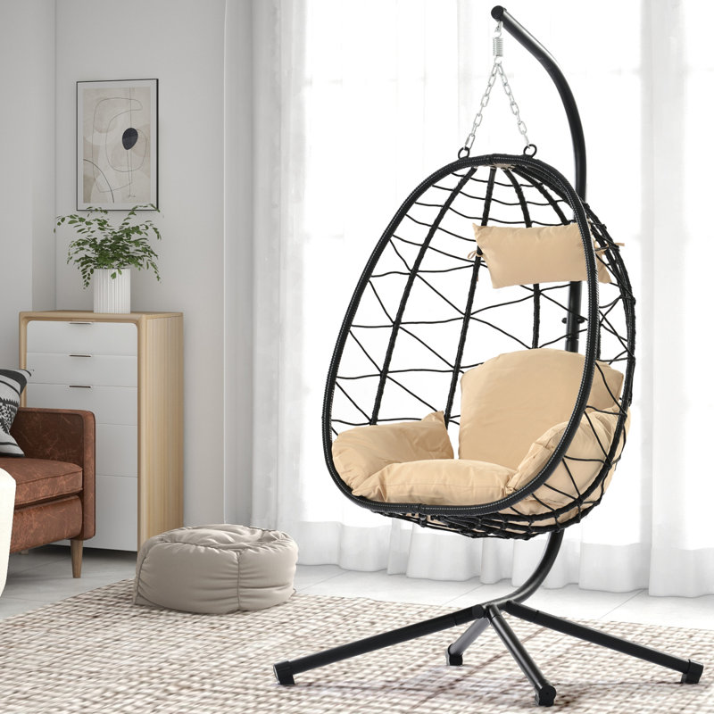 Fauteuil à œufs avec support Balancelle d'extérieur pour l'extérieur en osier, Beige
