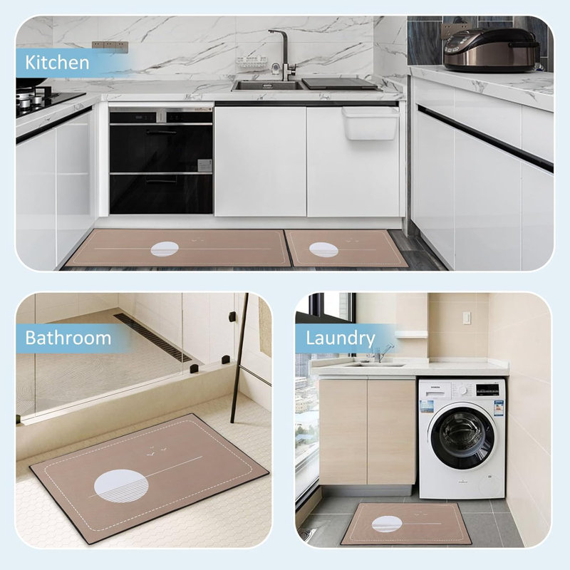 Striped Anti-Fatigue Non-Skid Kitchen Mat, Khaki