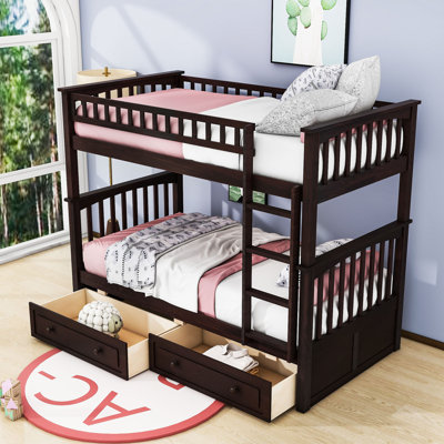 Hopelyn Twin Over Twin Wood Bunk Bed With Drawers