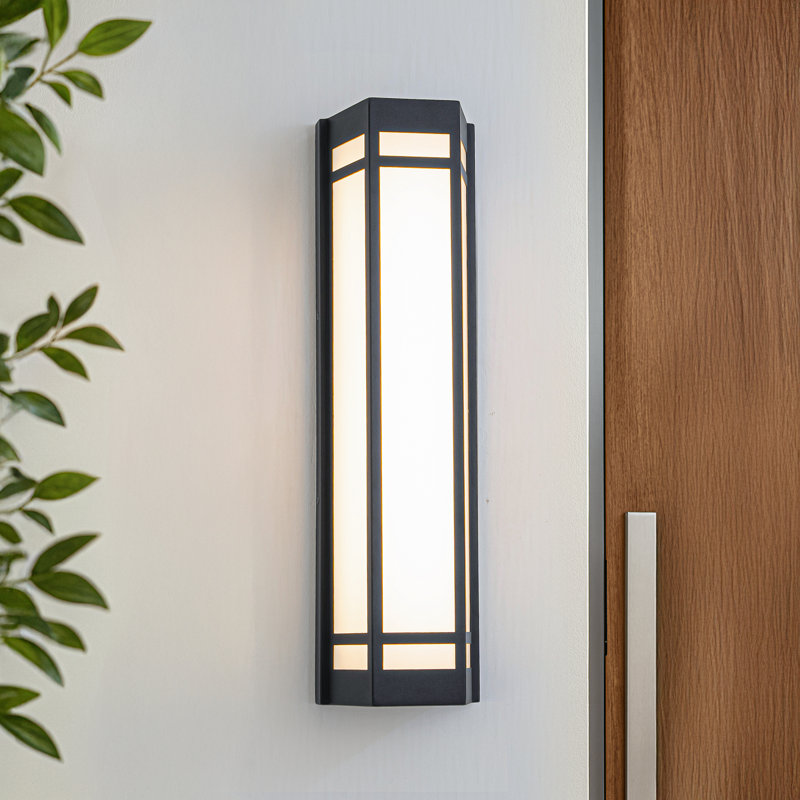 H20" Modern Craftsman Style Exterior Wall Sconce In Black With Frosted Acrylic Shade 24w Integrated Led Outdoor Wall Light With Dusk To Dawn Sensor For Garage Patio