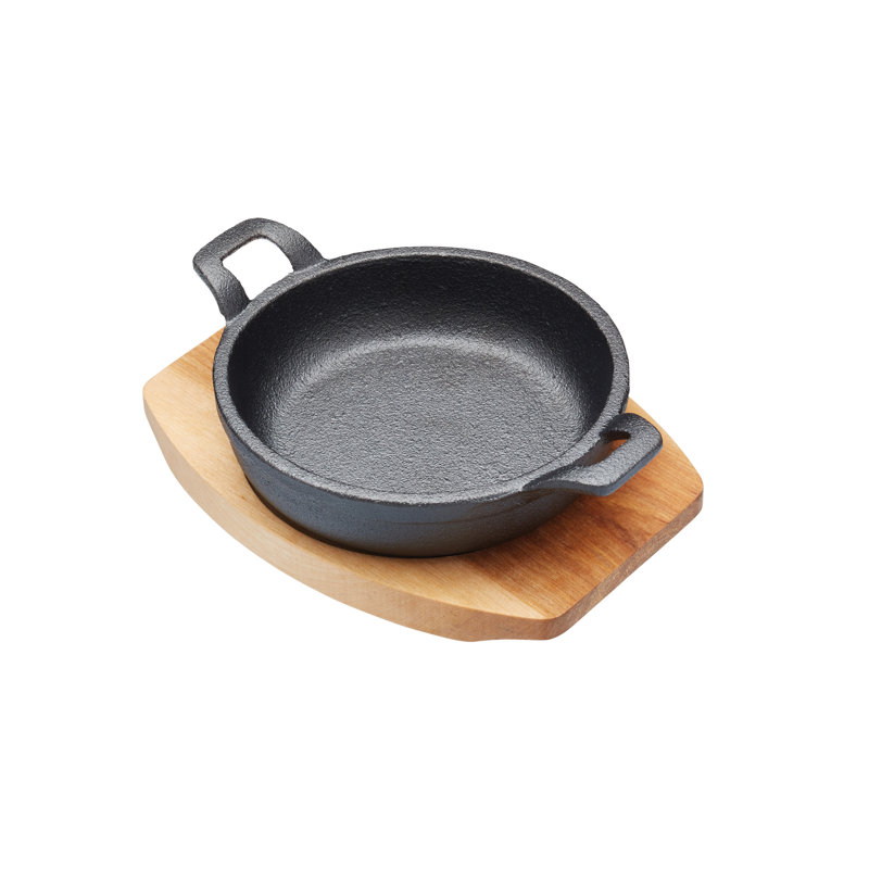 Artesà Cast Iron Mini 12.5cm Gratin Dish with Maple Wood Board for Appetisers and Tapas