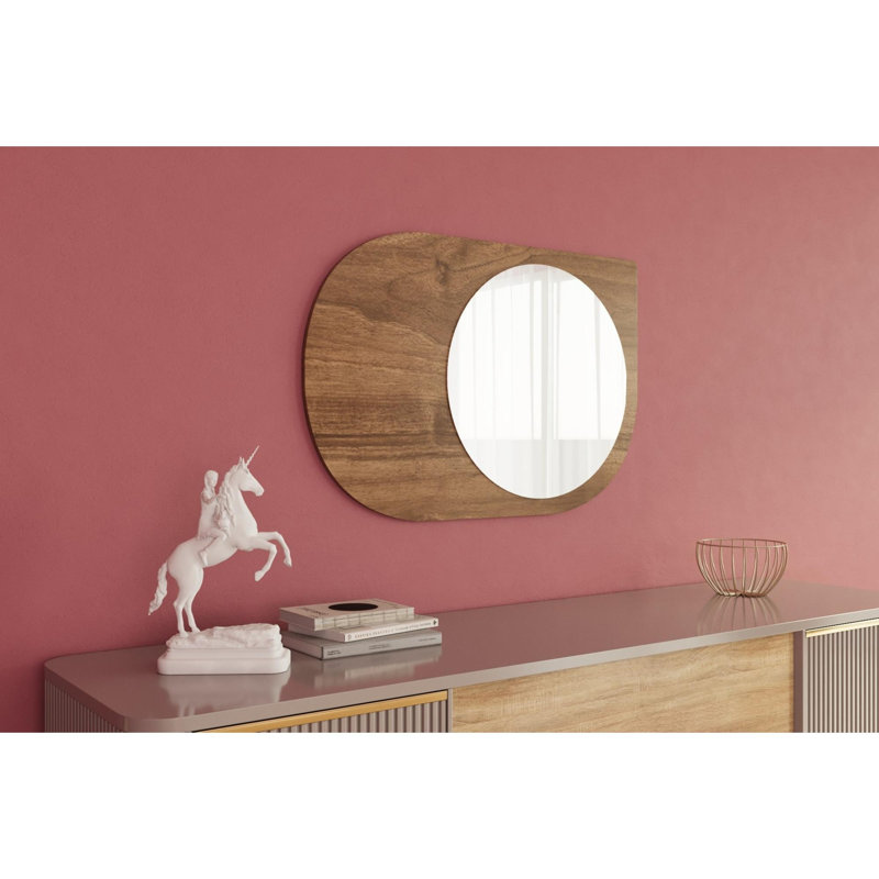 Miroir mural moderne, couleur noyer, 23,6 po x 35,4 po x 0,9 po | Fabrication 100% en panneau de fibres à densité moyenne, conception écologique Fllot-E | Décoration élégante, parfaite pour le salon, la chambre à coucher et le vestibule | Fixation murale facile