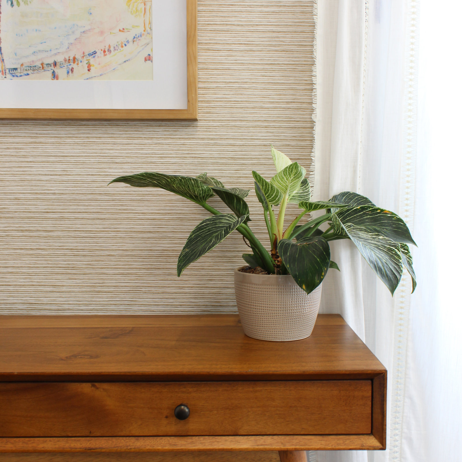 Tight Weave Jute Authentic Grasscloth Wallpaper, Natural/White