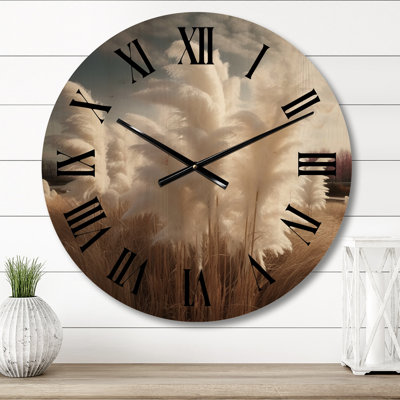 Horloge murale surdimensionnée en bois blanc Pampas Meadows III - Ferns