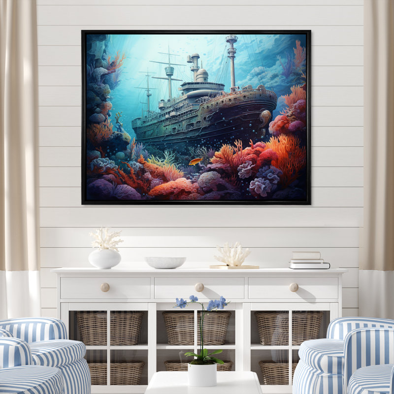 «Titanic Under Water Memory I», reproductions d'art mural plage et océan, Cadre flottant noir, H 12 po x l 20 po x P 1 po