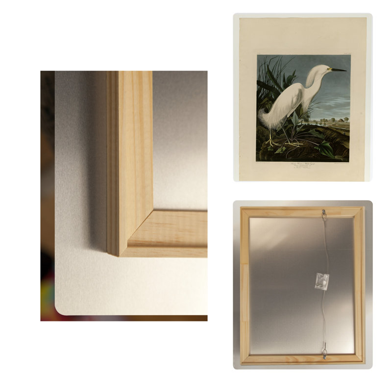 Héron neigeux ou Aigrette blanche (1821) — Portrait en métal, H 14 po x l 11 po