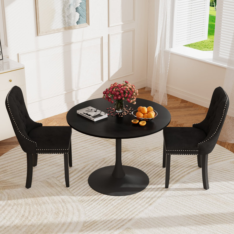 Ensemble repas rond à piédestal avec 2 chaises, Noir / Noir, Noir, noir, noir, noir