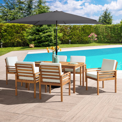 Ensemble 8 pièces de table Okemo avec 6 chaises rectangulaire de 10 po en forme de parasol rectangulaire (noir)