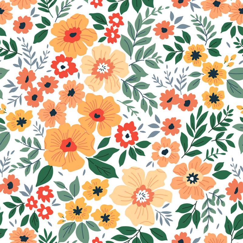 Panneau de papier peint fleurs orange, L 25 po x L 125 po