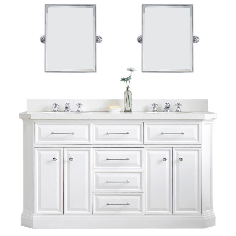 Palace 60'' W Double Vanity, Pure White, Stainless Steel