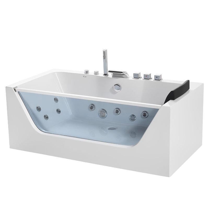 59 in. Acrylic Alcove Whirlpool Bathtub - Hydromassage Rectangular Jetted Soaking Tub with Center Drain