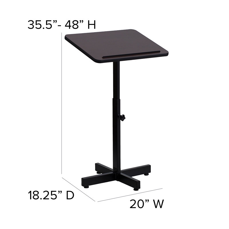 Adjustable Height Black Steel Lectern with Mahogany Top