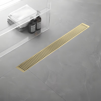 24 In. Stainless Steel Linear Shower Drain With Square Pattern Drain Cover In Brushed Gold