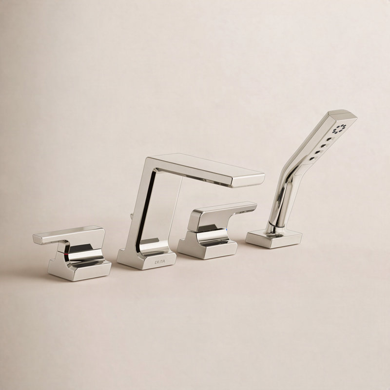 Pivotal® Deck-Mounted Tub Filler with Handshower, Polished Nickel, With Handheld Shower