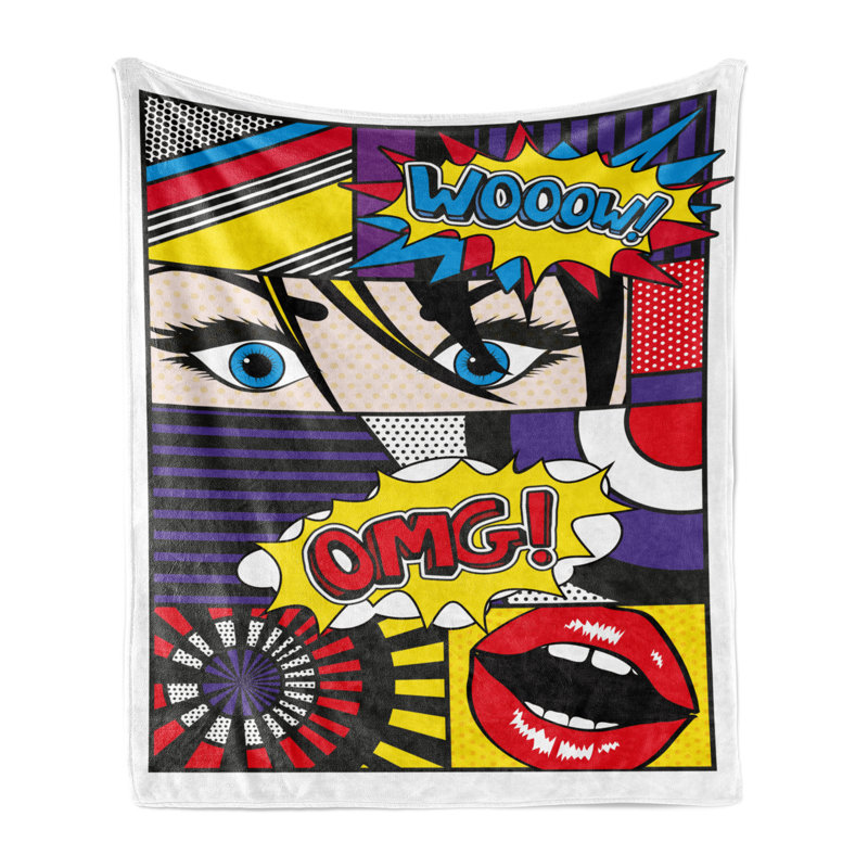 Ambesonne Art Fleece Throw Blanket Comic Book Pattern  Multicolor, 50" W x 60" L