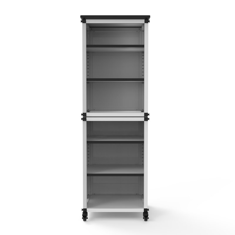 Bibliothèque modulaire de classe - Modules étroits empilés avec roulettes et plateau de table