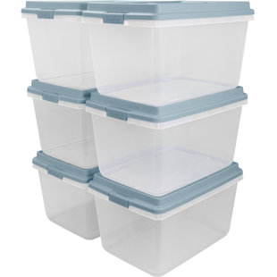 Hefty HI-RISE 72-Qt, 6-Pack Plastic Storage Bins with Lids, Smoke Bule (Set of 6)