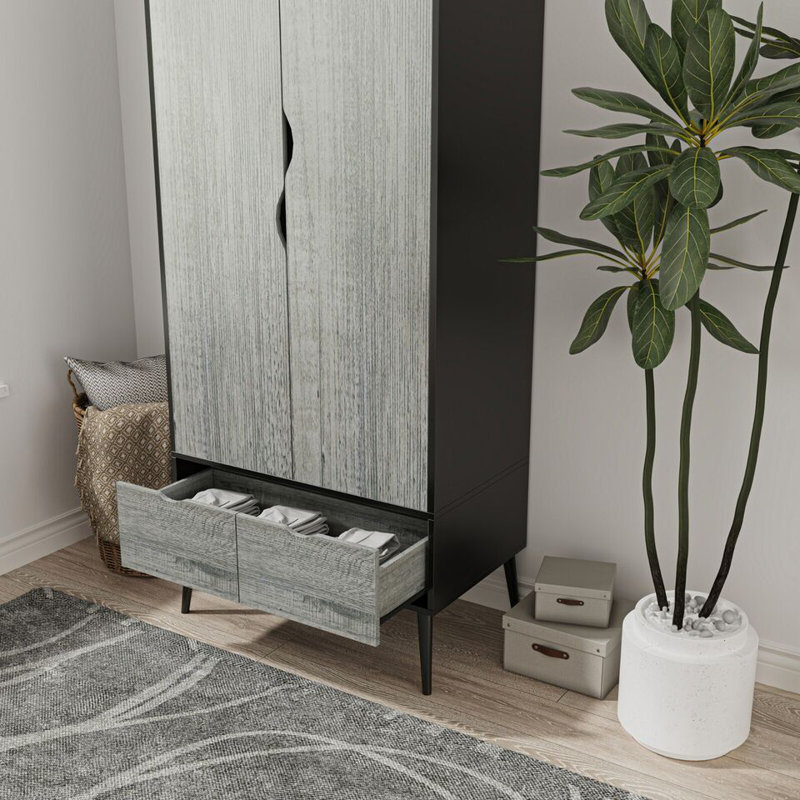 Hortencia Solid Wood Wardrobe, Black Ash Grey